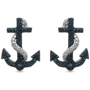 Diamond Nautical Anchor Sterling Earrings